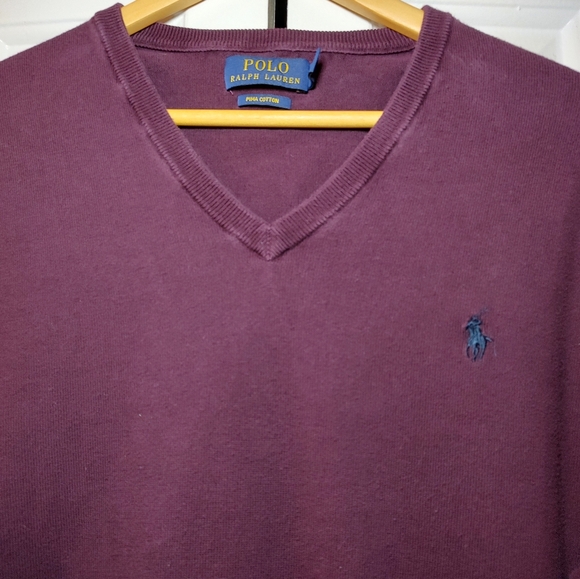 Men's Polo Ralph Lauren Sweater  Burgundy Lightweight Pullover Pima Cotton Large - Picture 2 of 7